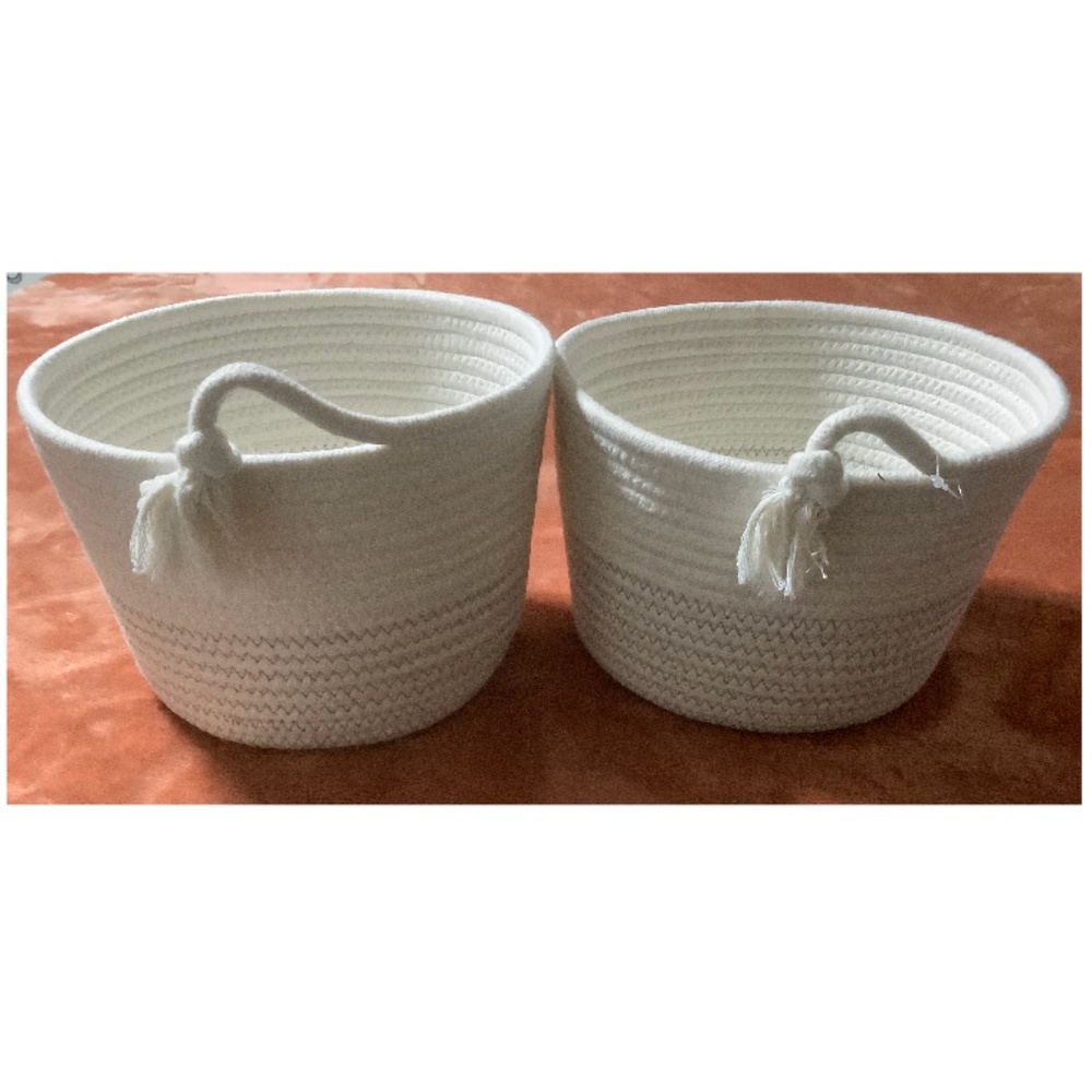 2 new white rope baskets